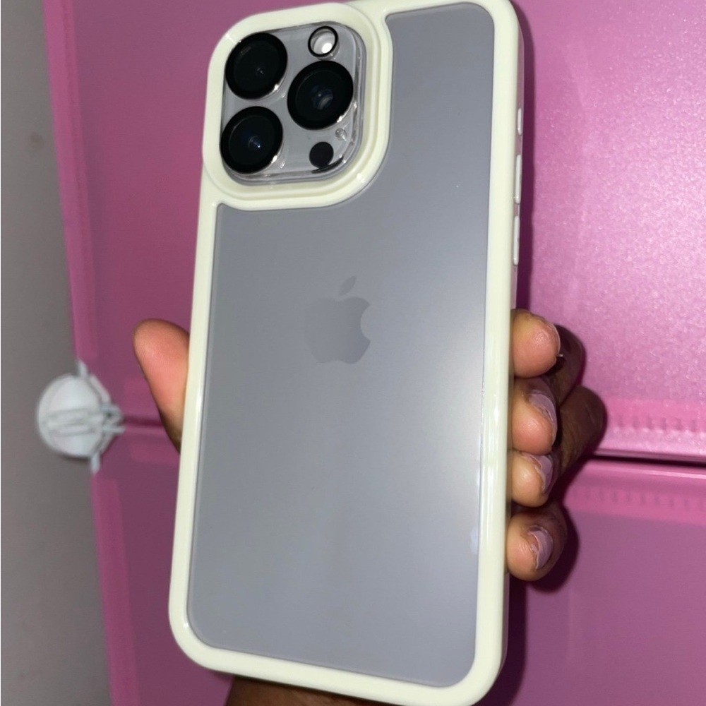 iPhone 15 pro max cream colored border glossy case
